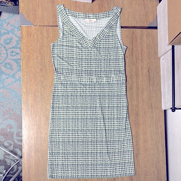 Tory Burch nwot 100% silk Paris green white stretchy window pane dress - Picture 3 of 9